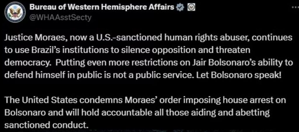 O governo de Donald Trump, nos Estados Unidos, emitiu uma nota condenando a prisão