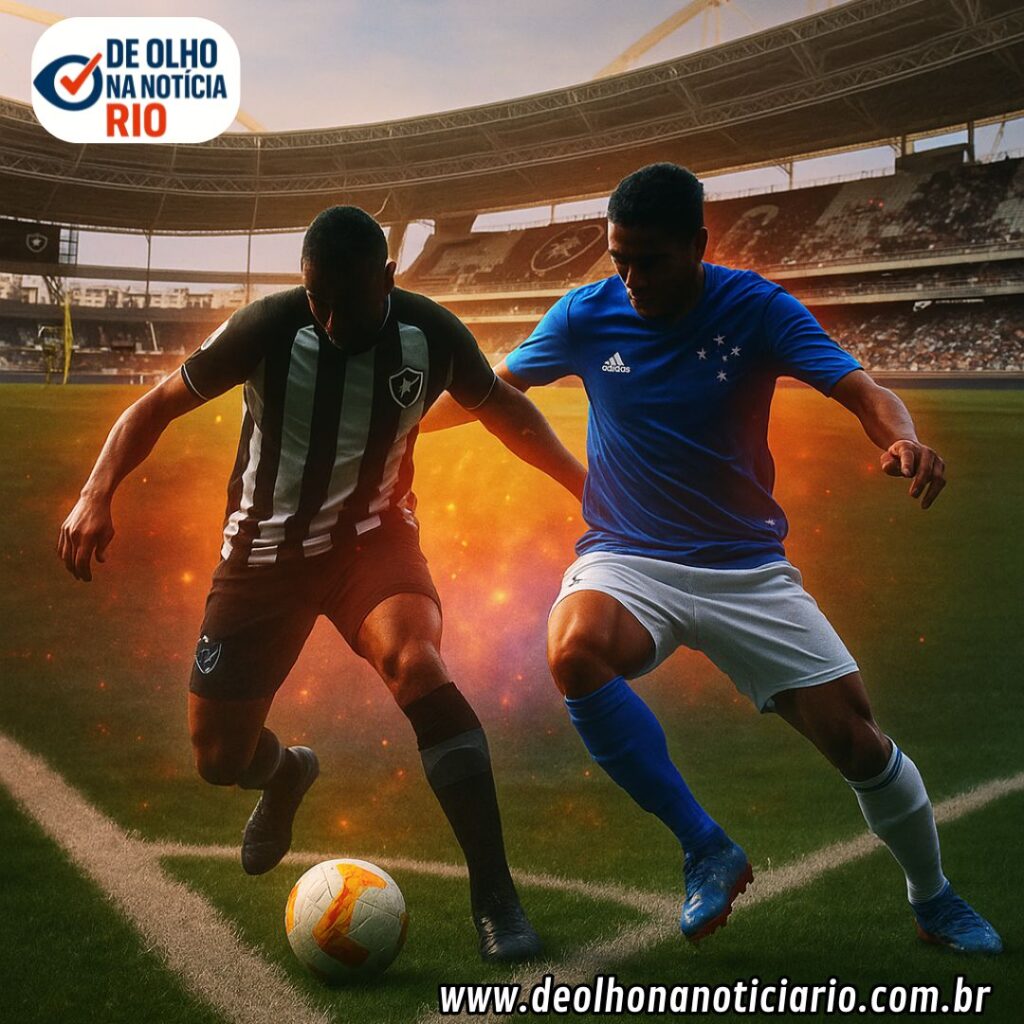 Jogadores de Botafogo e Cruzeiro em campo durante partida pelo Campeonato Brasileiro.