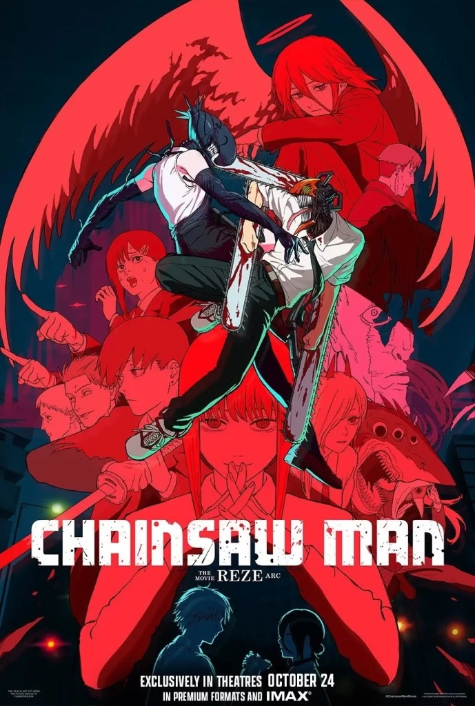 Denji, o personagem principal de Chainsaw Man, em sua forma de Homem-Motosserra no filme Arco da Reze.