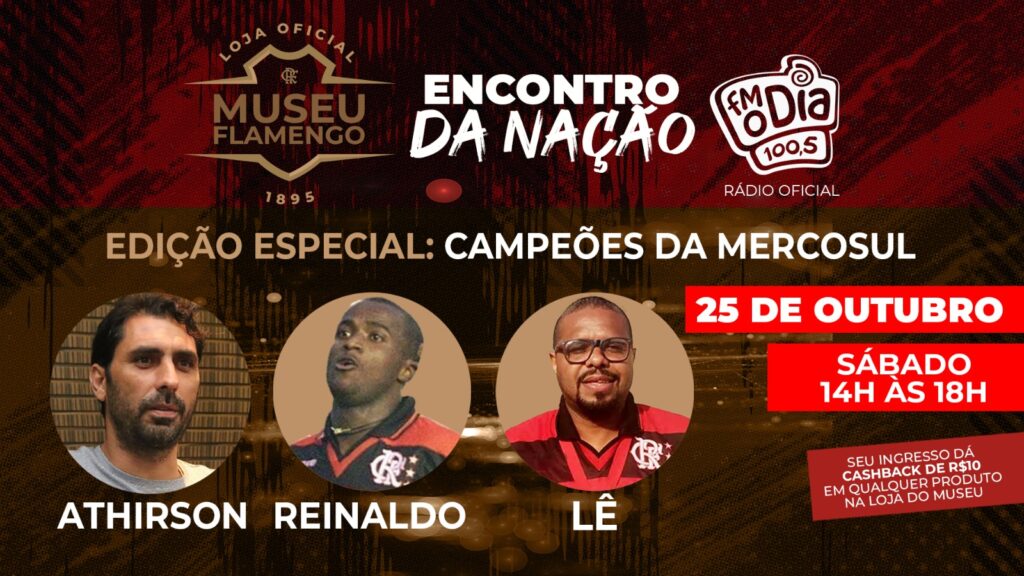 Athirson, Reinaldo e Lê, ídolos do Flamengo na conquista da Copa Mercosul de 1999, no evento de lançamento da camisa comemorativa.