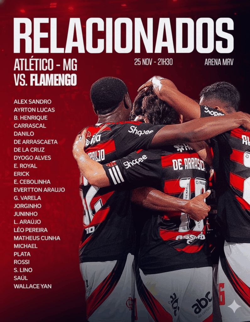 Jogadores relacionados do Flamengo para o jogo contra o Atlético-MG Brasileirão