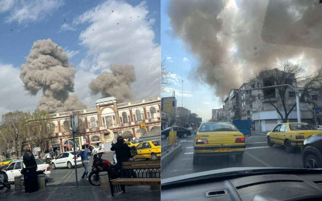 Fumaça subindo sobre Teerã após ataques aéreos dos Estados Unidos e Israel na Operação Fúria Épica.