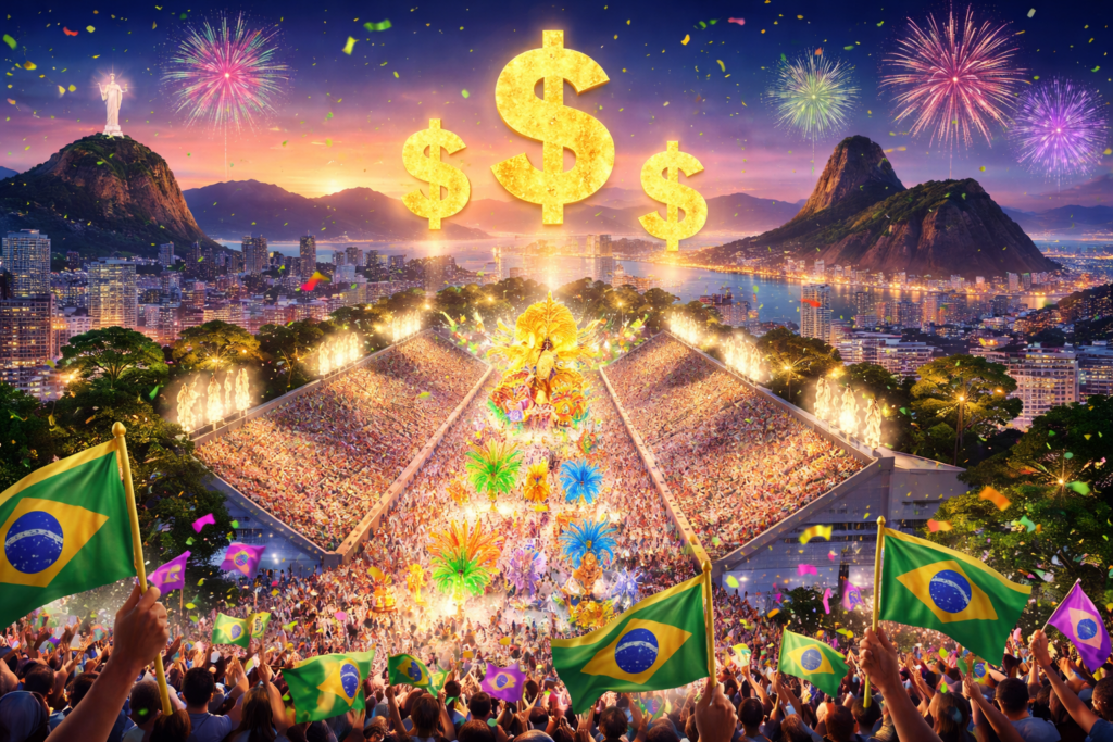 Multidão de foliões no Centro do Rio de Janeiro durante o Carnaval.