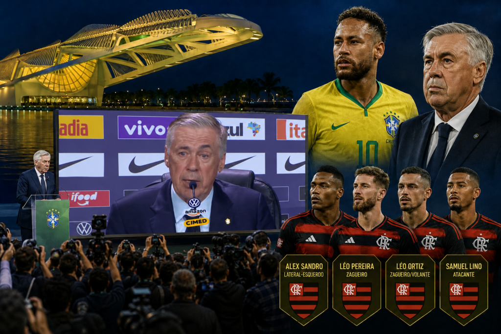 Técnico Carlo Ancelotti durante o anúncio dos jogadores convocados para a Copa do Mundo.