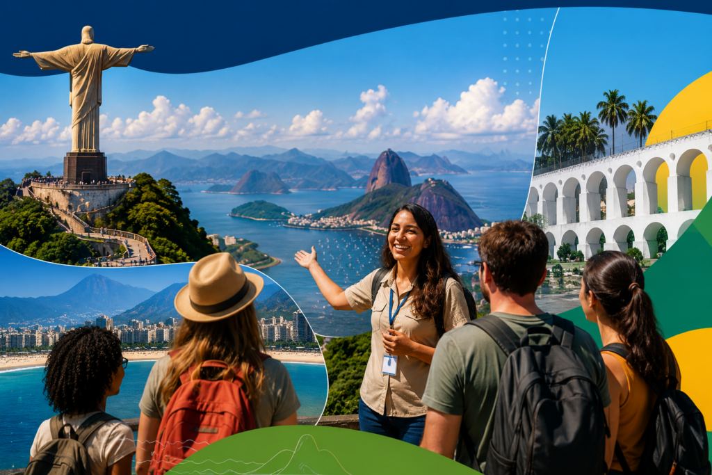 Guias de turismo em treinamento na Escola Carioca de Turismo no Rio de Janeiro.